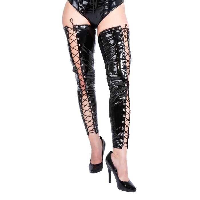 Black Lace up PVC Footless Stockings