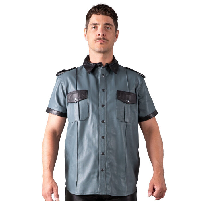 Regular Fit Leather Shirt in Grey & Black