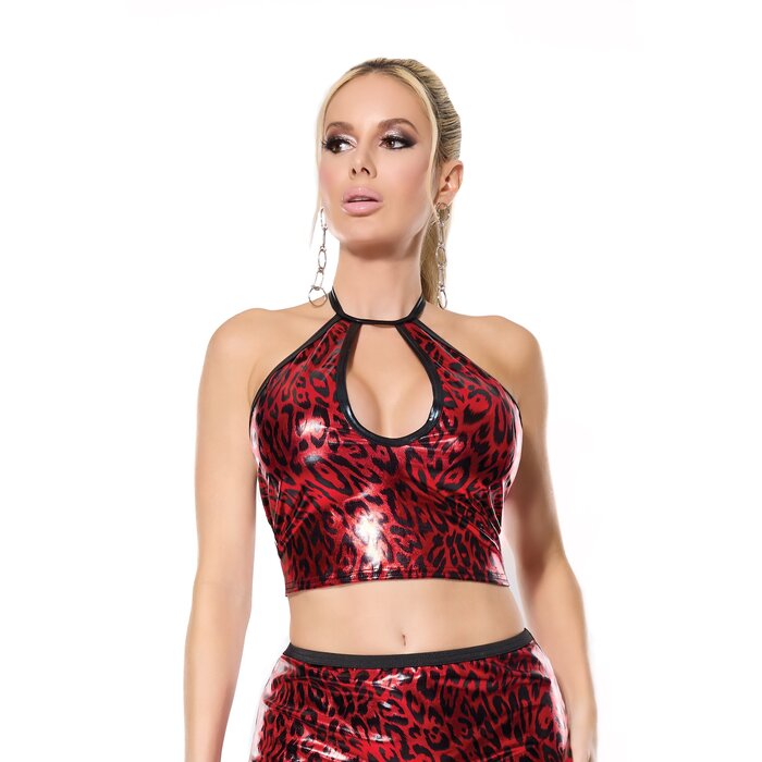 Wetlook Halter Top In Red Leopard Print