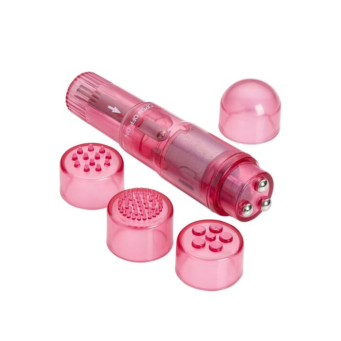 Mini Massager Pocket Rocket with 4 Attachments - Pink