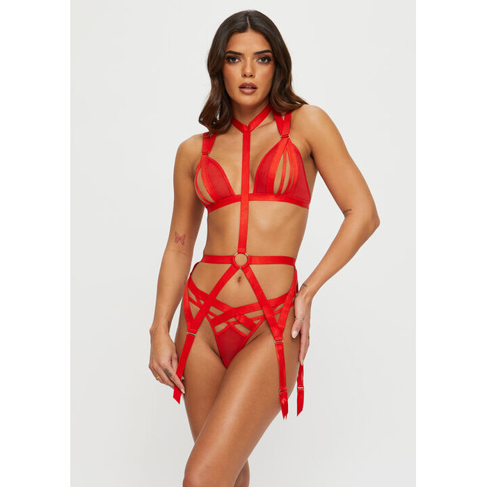 Ann Summers Shadow Crotchless Lingerie 3 Piece Set, Red