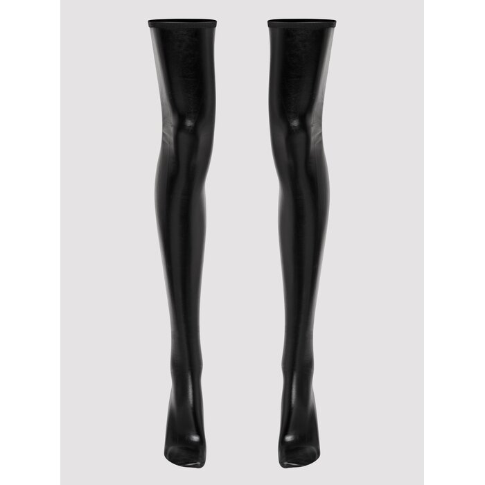Lovehoney Fierce Plus Size Black Wet Look Thigh High Stockings - One Size Curve - Black