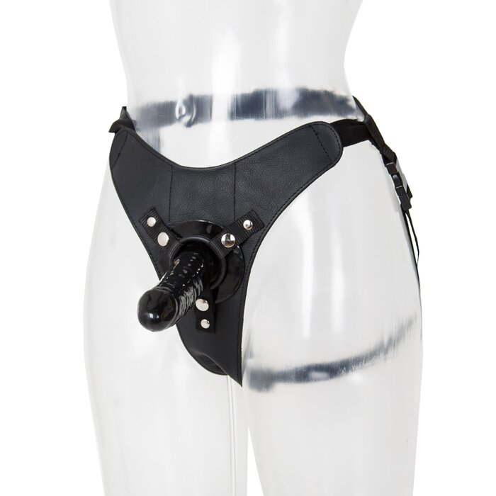 High Waist Leather Strap-On Harness - One Size