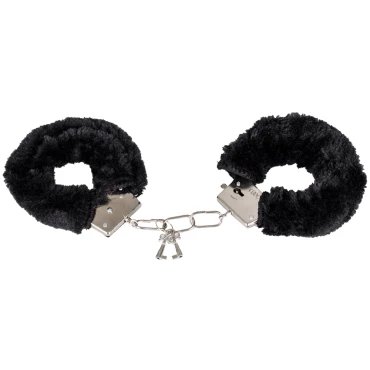 Comfortably Fun Black Faux Fur Metal Handcuffs