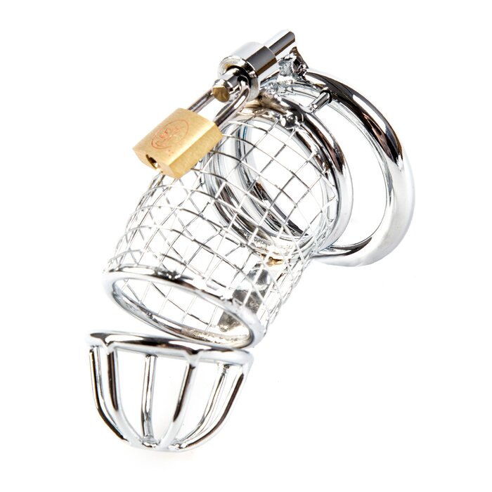 Silver Metal Chastity Cage with Padlock
