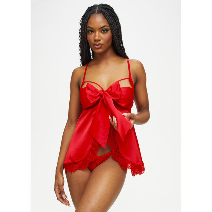 Ann Summers Unwrap Me Crotchless Babydoll Lingerie 2 Piece Set, Red