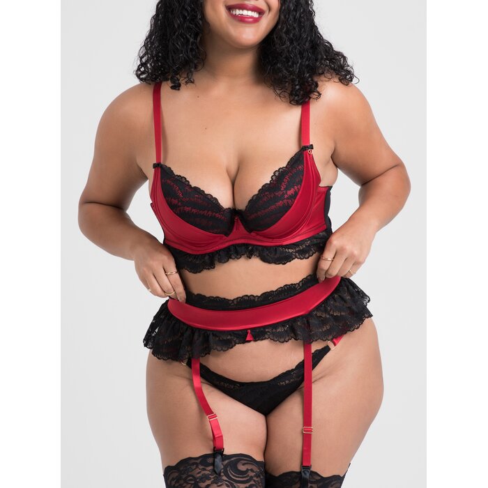 Lovehoney Plus Size Empress Red Satin and Lace Bra Set - 3X / 4X - Red