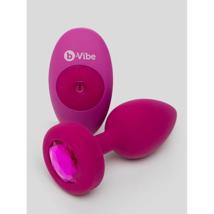 B-Vibe Remote Control Rechargeable Vibrating Silicone Jewelled Butt Plug  - Pink