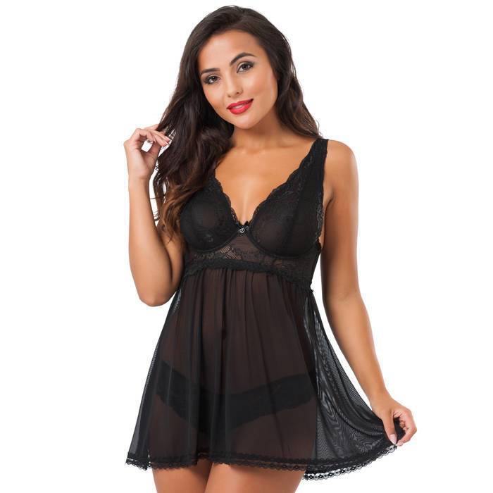 Lovehoney Love Me Black Lace Soft Cup Babydoll Set