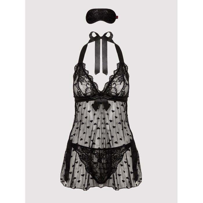 Lovehoney Plus Size Black Lace Babydoll Gift Set - One Size Queen - Black