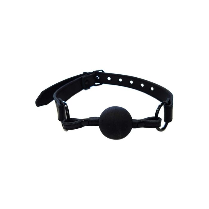 Black Leather Ball Gag with Black Hardware