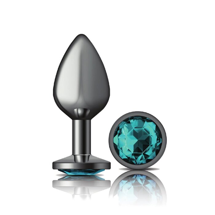 Teal Round Gem Gunmetal Metal Plug - Medium