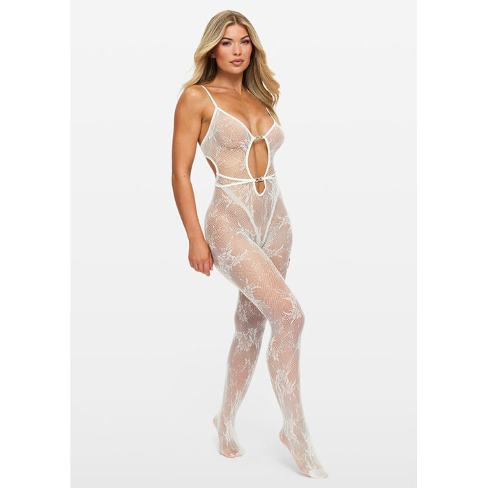 Ann Summers Heartbreaker Lace Crotchless Bodystocking, Ivory