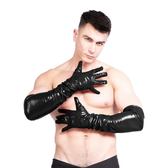 PVC Men`s Long Gloves in Black
