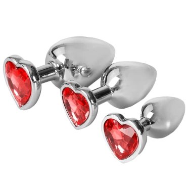 Bejewelled Red Metal Heart Butt Plug - MEDIUM
