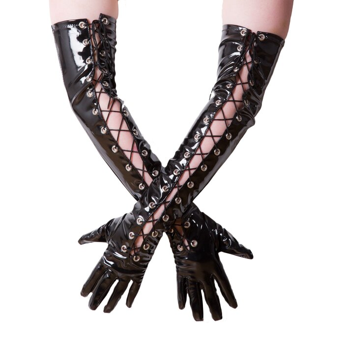 Laced Front Long PVC Gloves