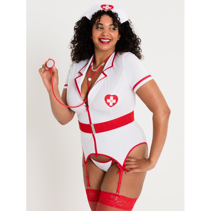 Lovehoney Fantasy Plus Size Heartbeat Nurse Costume - One Size Queen - White