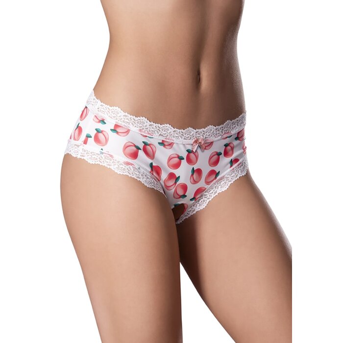 Sweet Treats Crotchless Boy Short with Lube - Peach - Queen Size