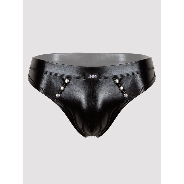 LHM Tough Love Black Wet Look Studded Thong - S / M - Black