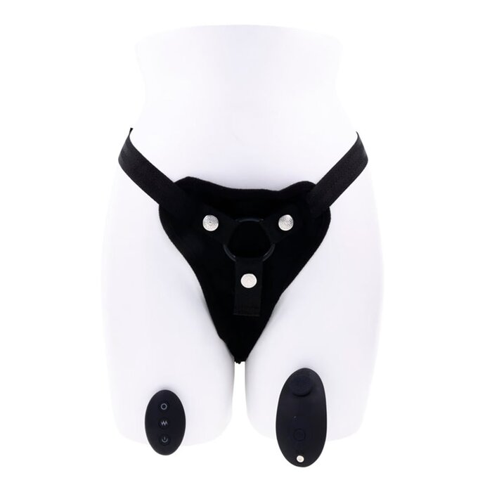 Hidden Pocket Strap-On with Remote Control Vibrator