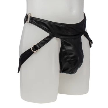 Void Striker Black Faux Leather Jock Strap