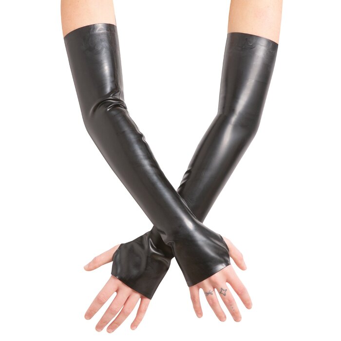 Latex Elbow Plain Gauntlets in Black