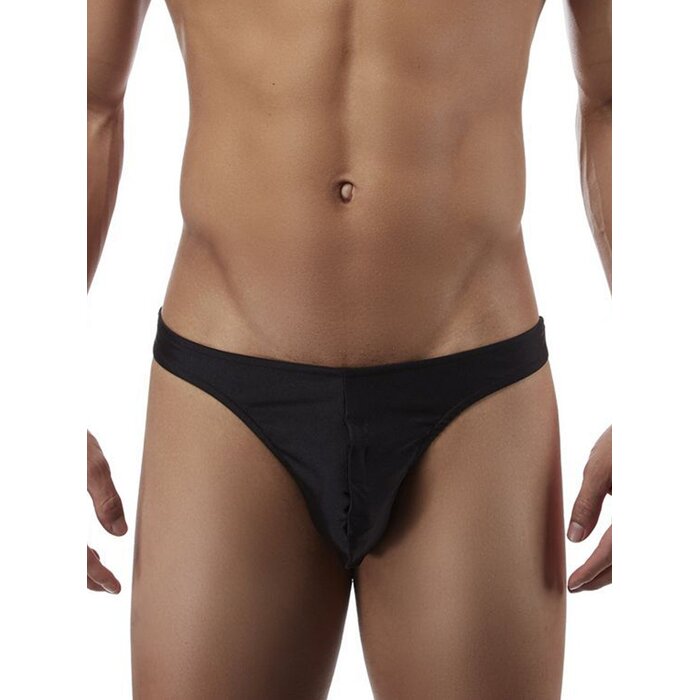 Stretch Thong with Detachable Tab - Black - One Size