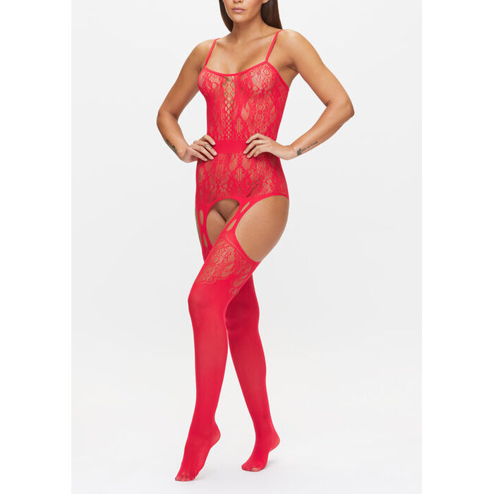 Ann Summers Risk Taker Fishnet Lace Crotchless Bodystocking, Red
