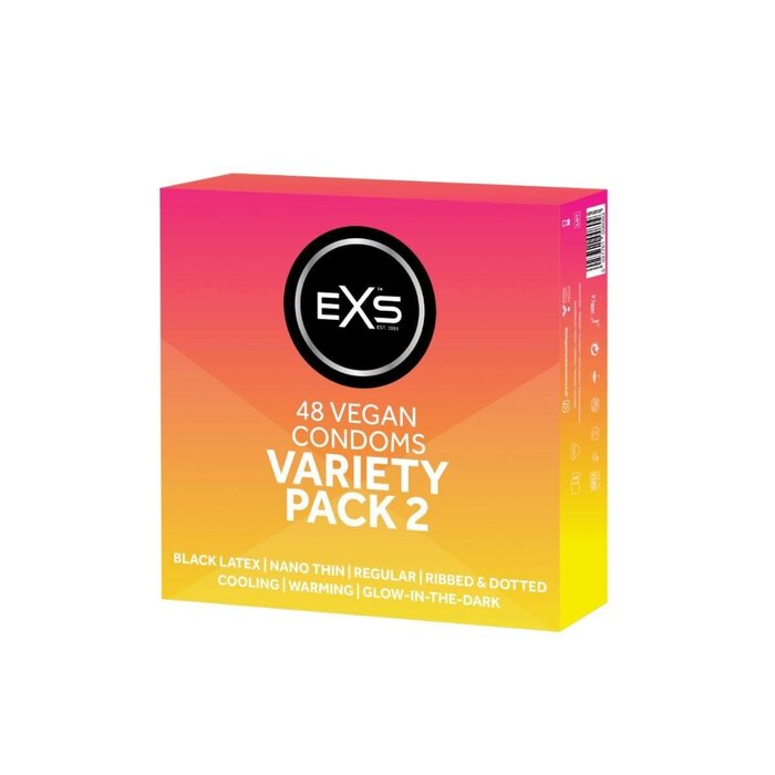 48 EXS Variety Pack 2 Condoms - Lubricated, Latex, Protection Adult