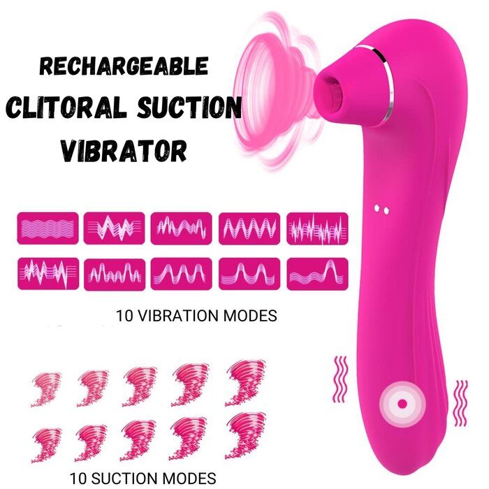 Rechargeable Pink Clitoral Suction Vibrator with 10 Functions for Ultimate Pleasure