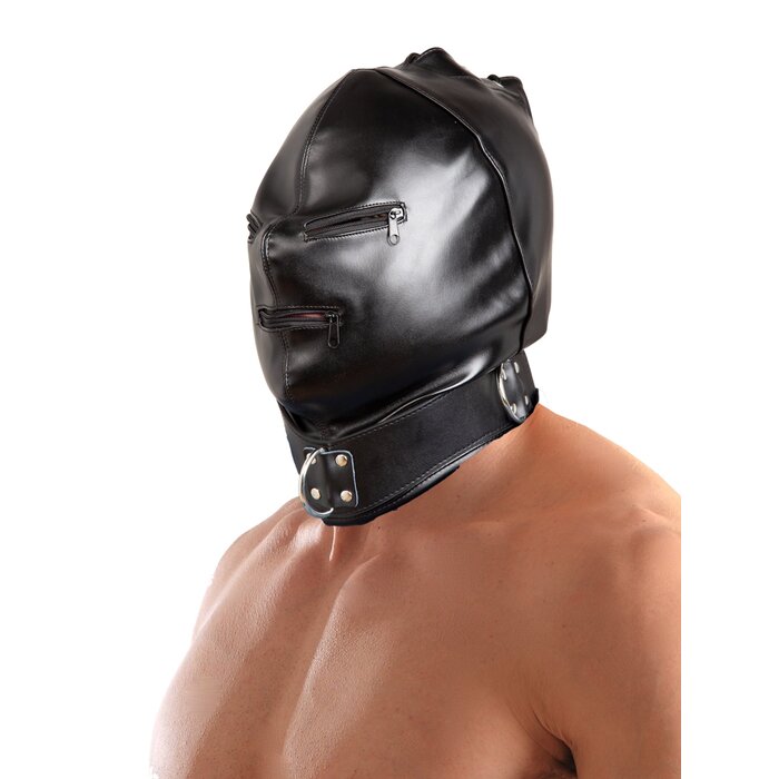 Leatherette Lace-Up Full Face Hood - One Size