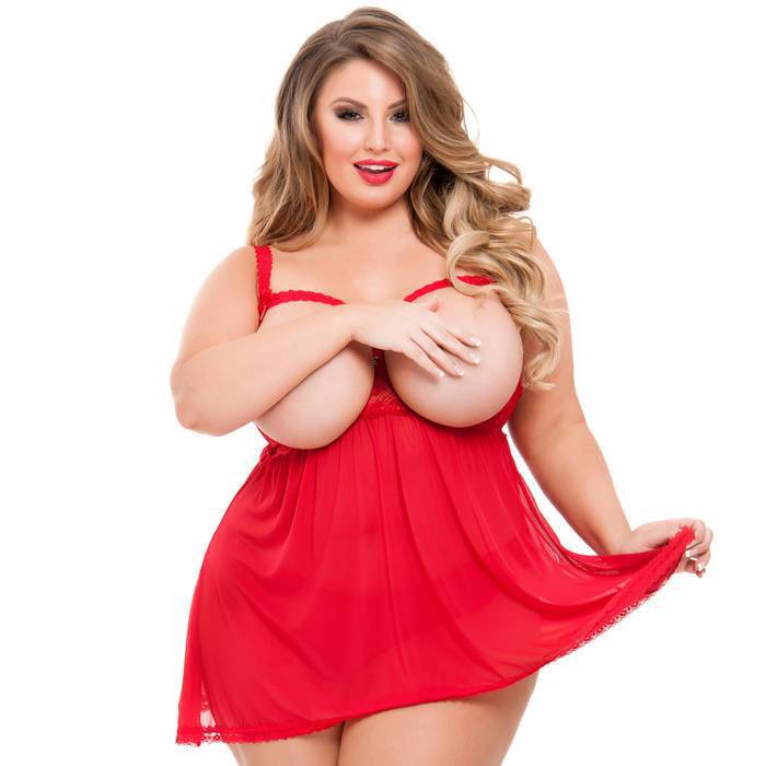 Lovehoney Plus Size Love Me Red Lace Open Cup Babydoll Set