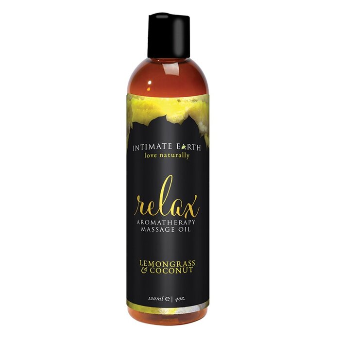 Intimate Earth RELAX Aromatherapy Massage Oil - Lemongrass and Coconut - 4 oz.