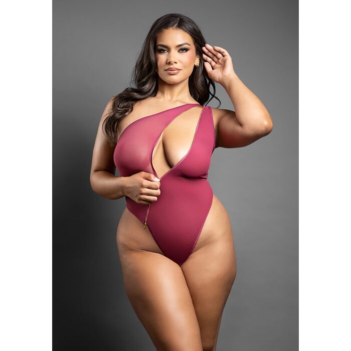 Crotchless Asymmetrical Zipper Teddy - Queen Size