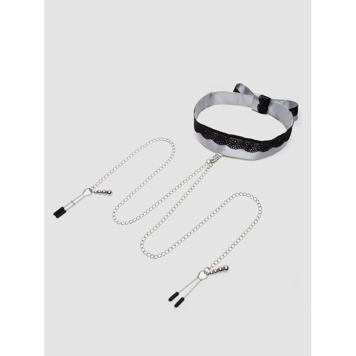 Fifty Shades of Grey Play Nice Satin and Lace Collar and Nipple Clamps - Black