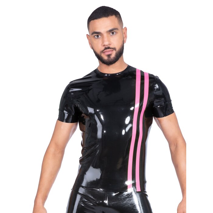 Candy-Coated Pink Striped Latex T Shirt