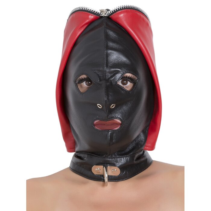 Leather Fly Trap Hood - Black & Red - One Size