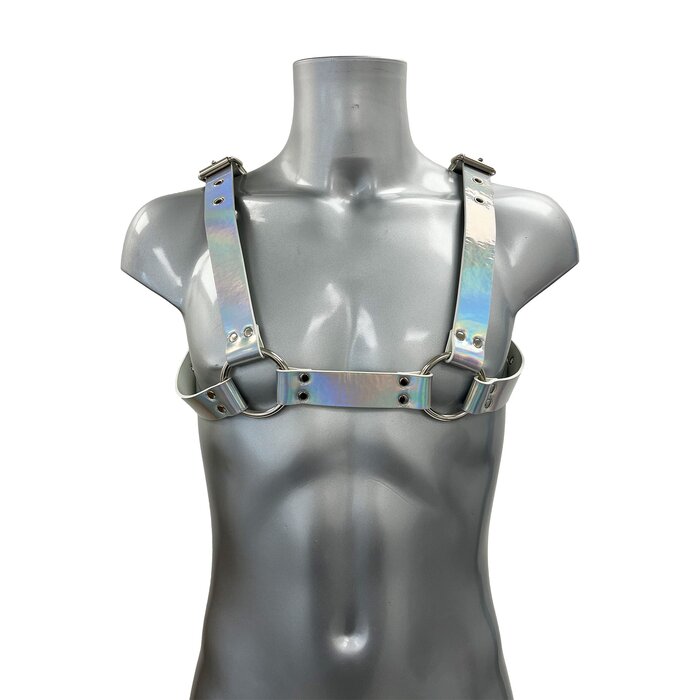 Bold Buckled Chest Harness - Iridescent Silver