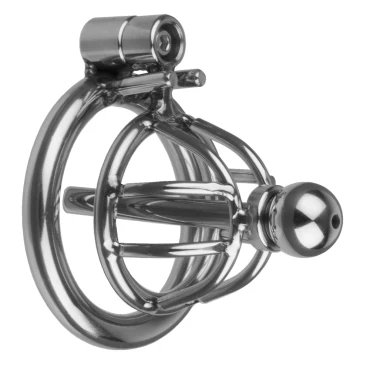 Bell End Stainless Steel Cock Cage with Urethral Sound