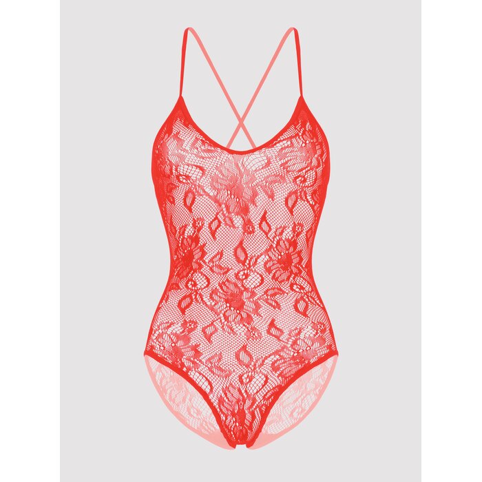 Lovehoney Red Crotchless Lace Spaghetti Strap Body - One size - Red