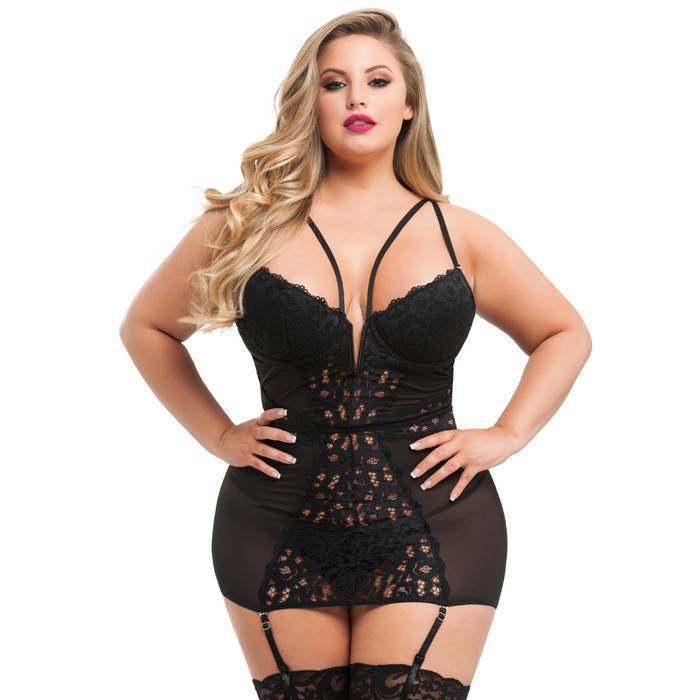 Lovehoney Plus Size Parisienne Black Lace Plunge Chemise