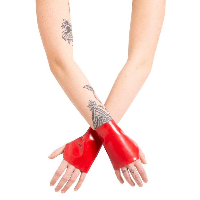 Latex Wrist Plain Gauntlets in Red