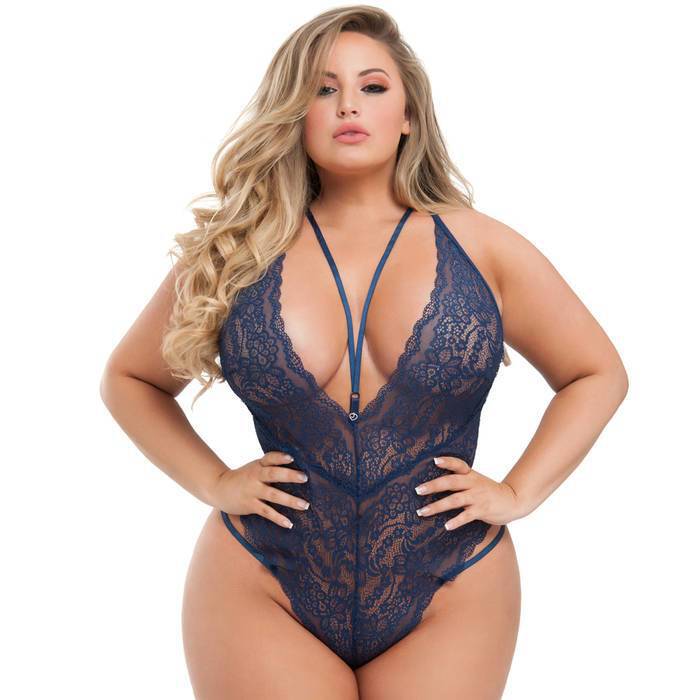 Lovehoney Plus Size Late Night Liaison Blue Crotchless Lace Body