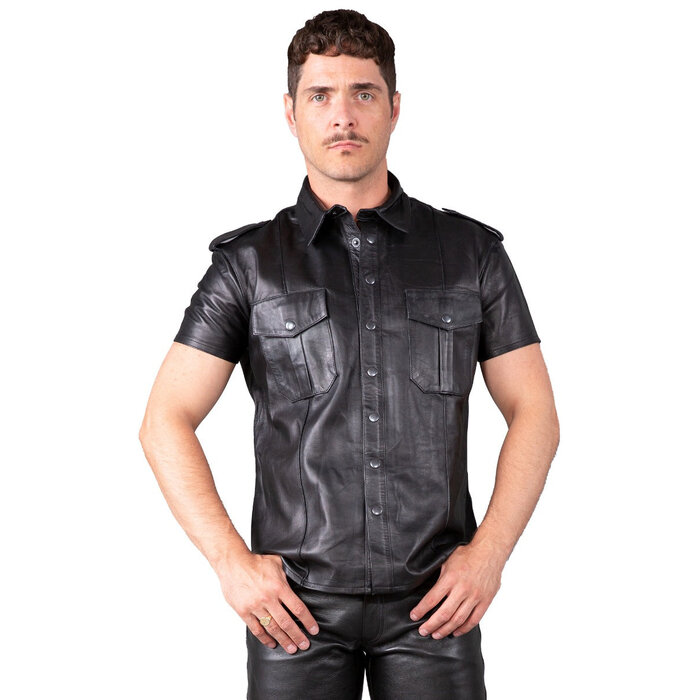 Regular Fit Leather Shirt in Black
