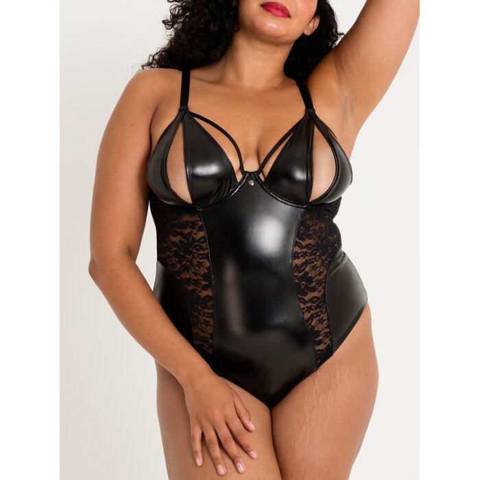 Lovehoney Plus Size Fierce Muse Wet Look Body with Open Detail - 3X / 4X - Black