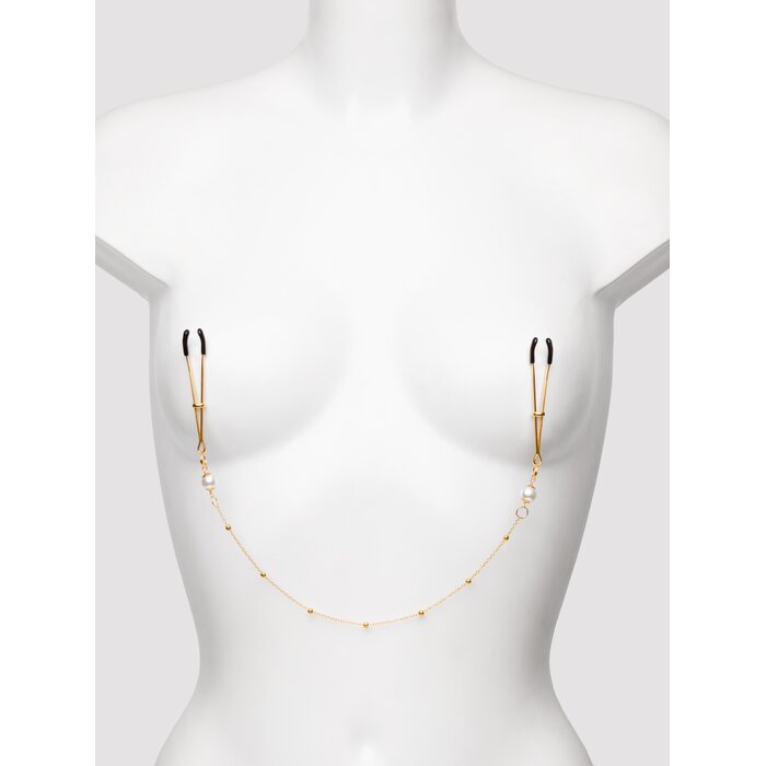 Taboom Nipple Play Tweezers Pearl & Deluxe Chain - Gold