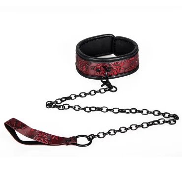 Wild Flower Red Floral Faux Leather Collar & Leash