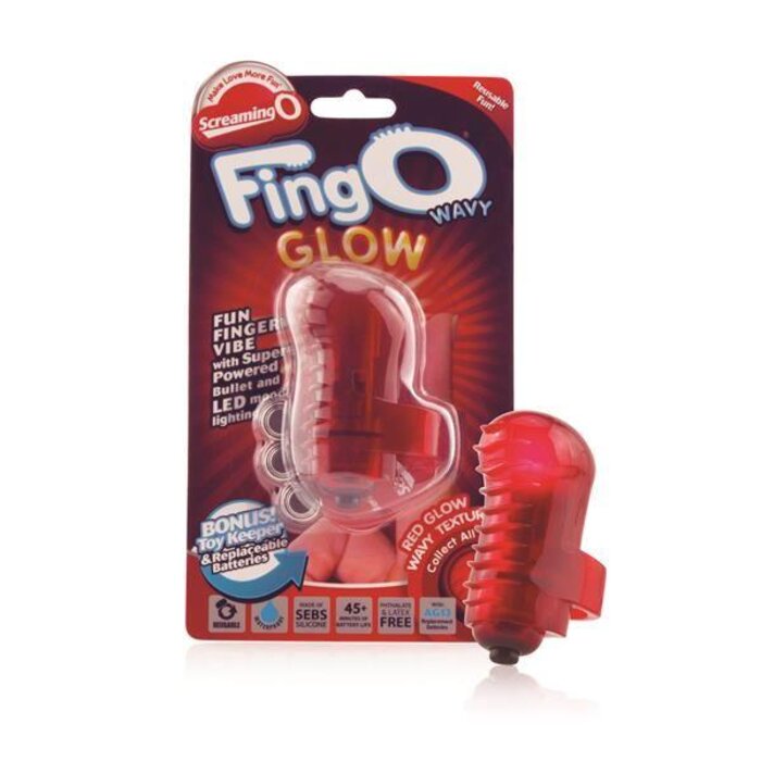 FingO Glow Finger Vibrator Massager with LED Lights and Textured Silicone Bullet Style