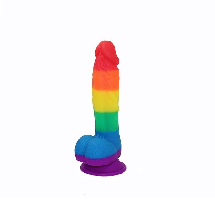 Pride Rainbow Silicone Dildo with Suction Cup: 7.5 Inch Strap-On Toy