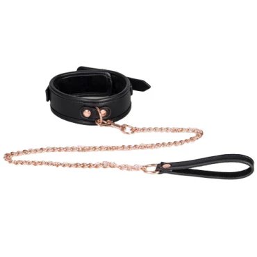 Luxe Conquest Rose Gold Faux Leather Collar & Leash